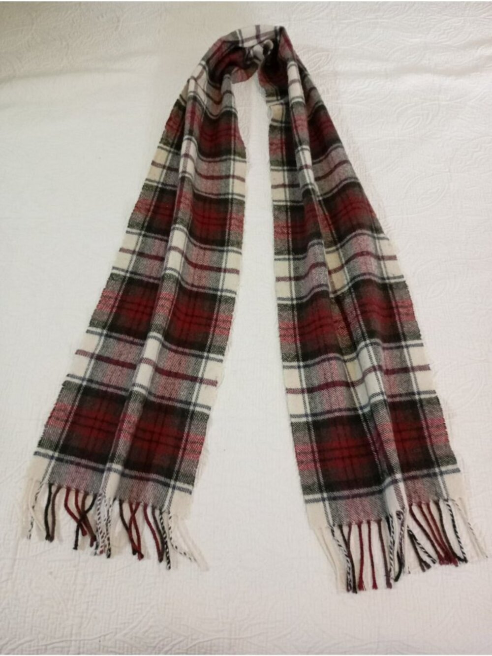 Johnstons Of Elgin Plaid Lambswool Scarf Red White Green One Size Unisex